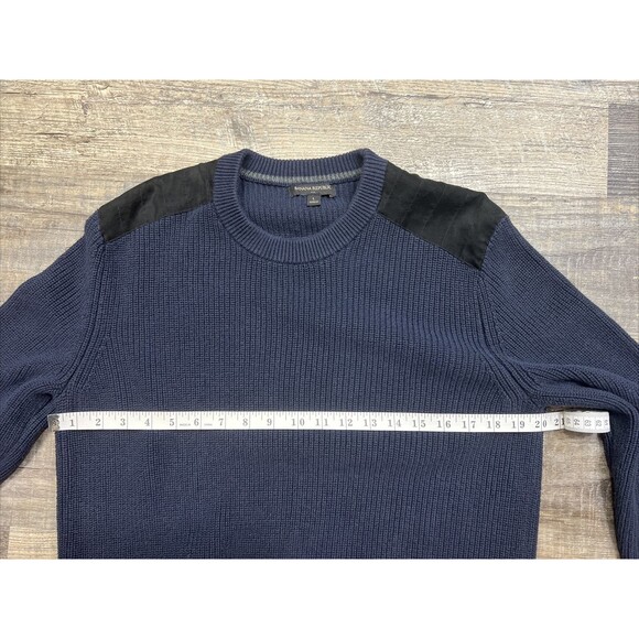 Banana Republic Factory Suede Shoulder Navy Blue Sweater Size Large - Picture 8 of 10